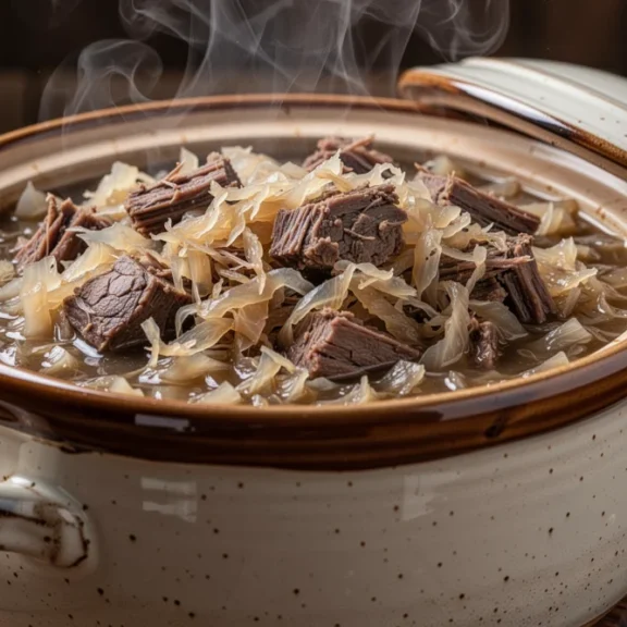 Tradycyjny polski bigos w glinianym garnku