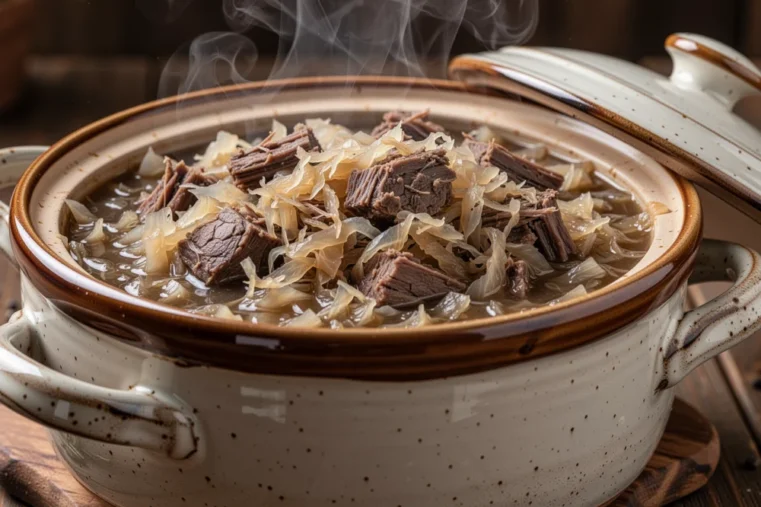 Tradycyjny polski bigos w glinianym garnku